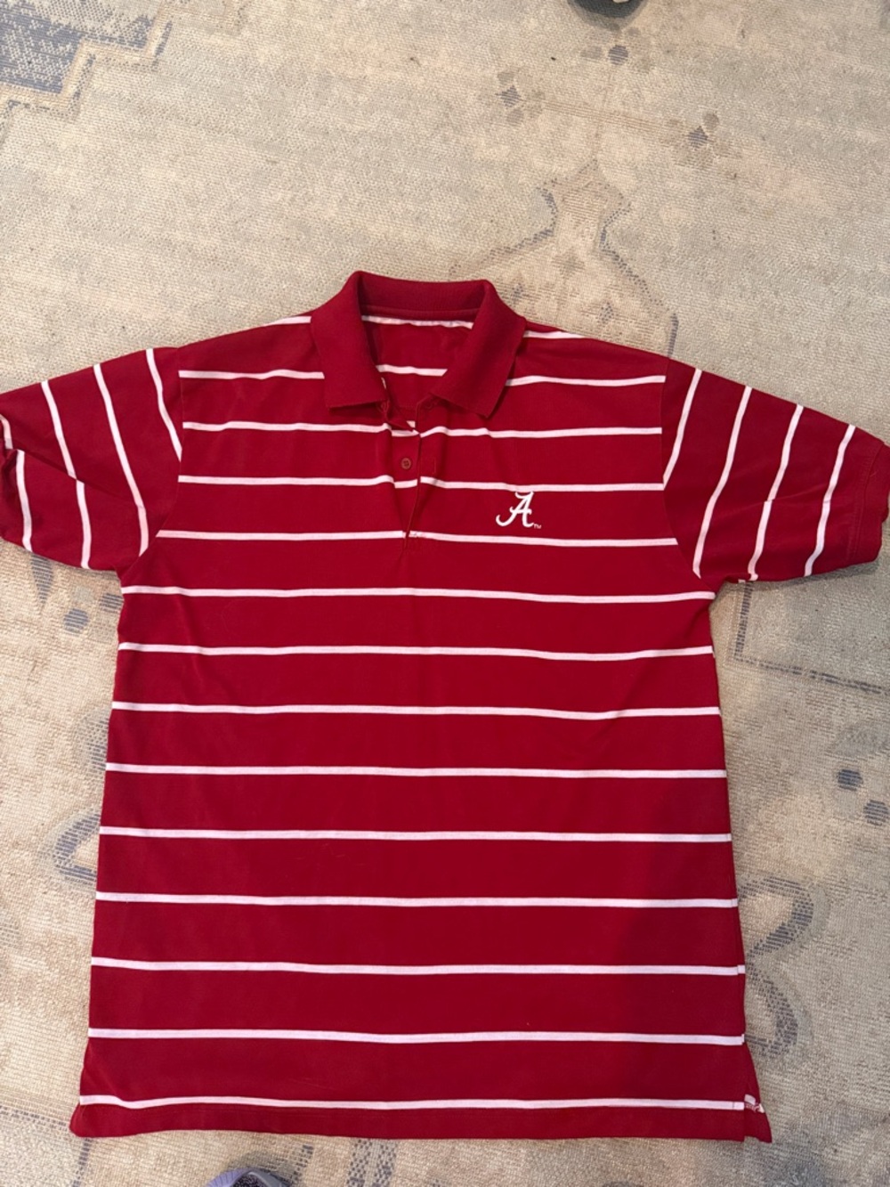 Alabama Red and White Striped Polo with Script "A" Logo